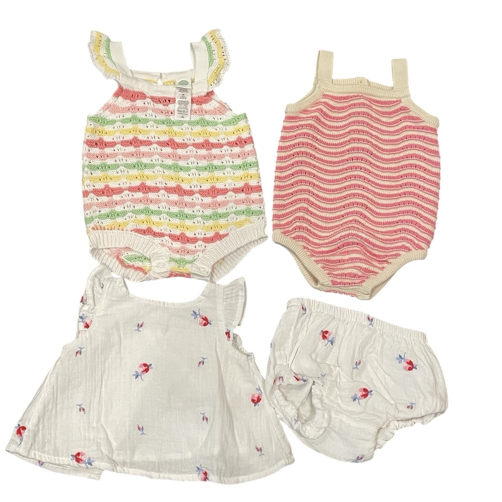 Janie & Jack Girls Bundle Clothing Baby Outfit Crochet One Piece Lot Of 3 0-3M